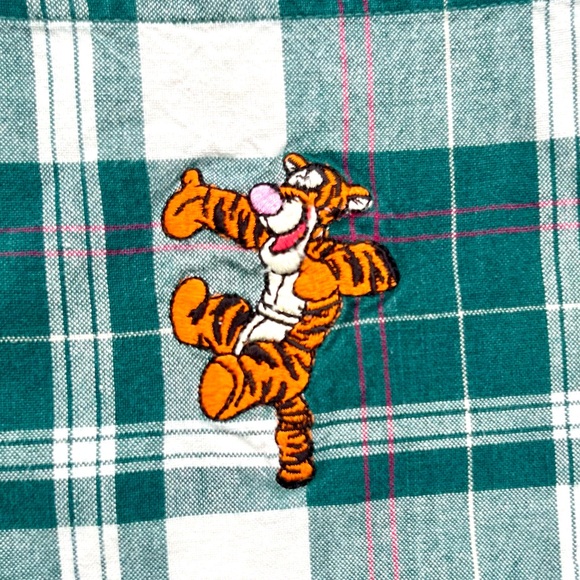 Vintage Disney Embroidered Tigger Green and white plaid short sleeve button up - Picture 2 of 4
